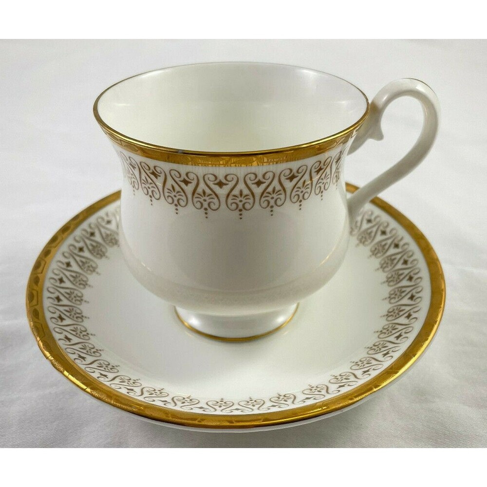 Royal Albert Burlington Teacup & Saucer White w/ Gold Cup Bone China England